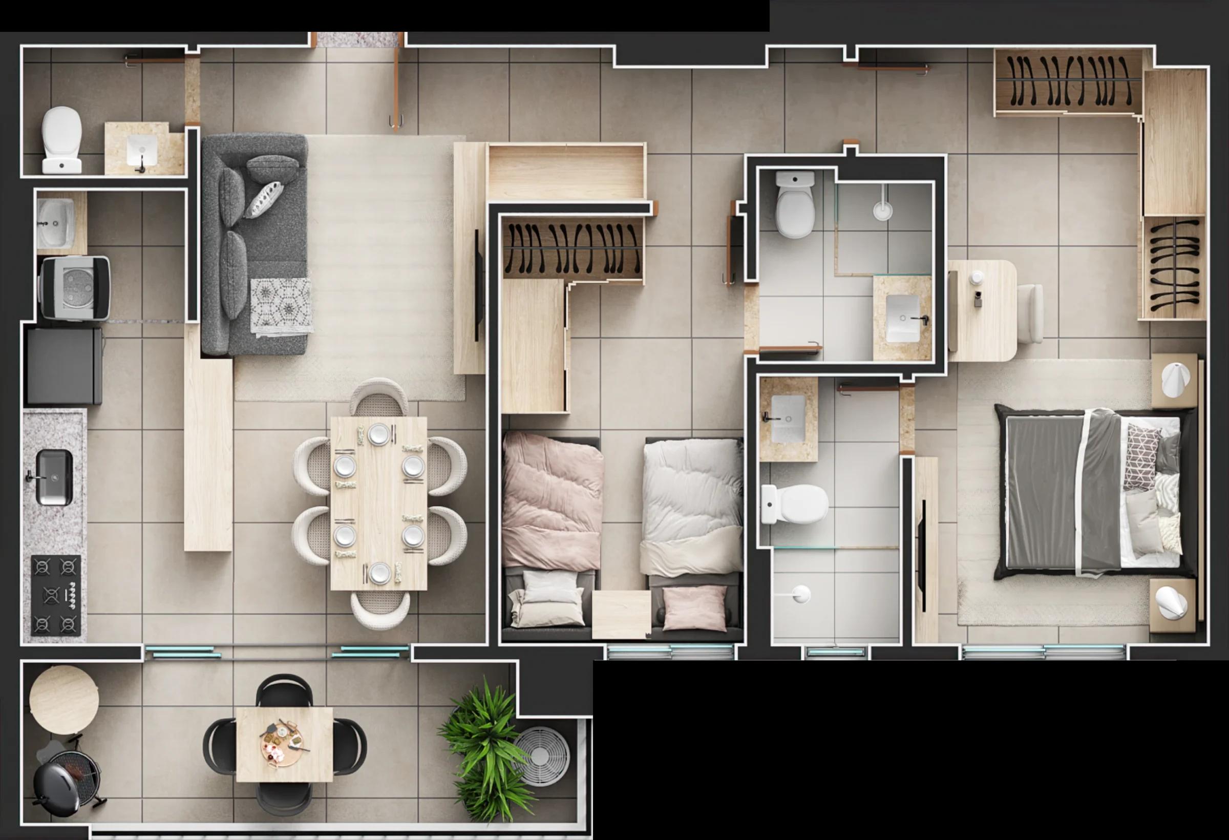 Planta — Apartamento 2 Suítes - 76m² — Final 4A