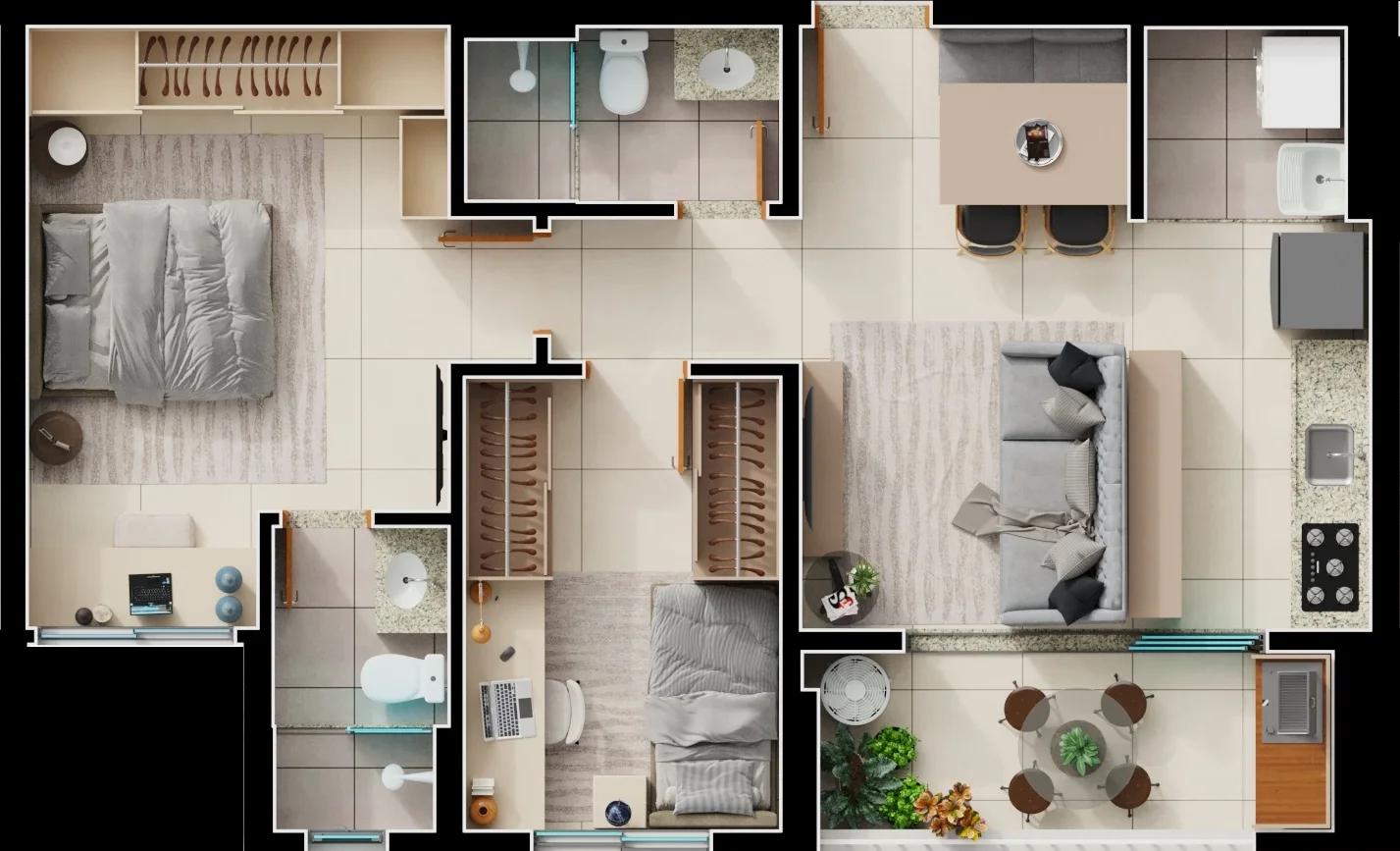 Planta — Apartamento 2 Quartos (1 Suíte) — Final 4A