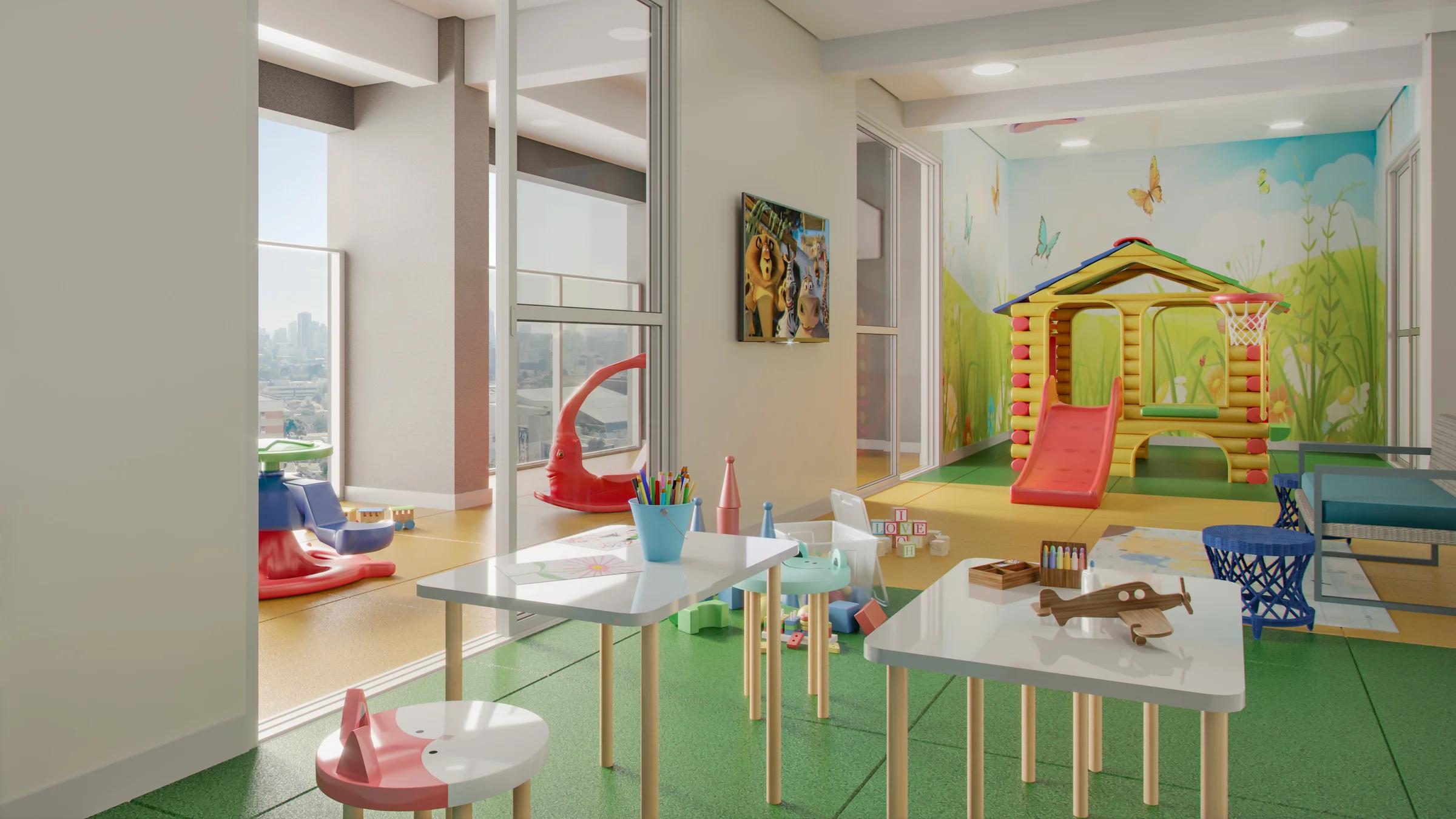 Wish Areião - Brinquedoteca com escorregador, brinquedos e mural infantil