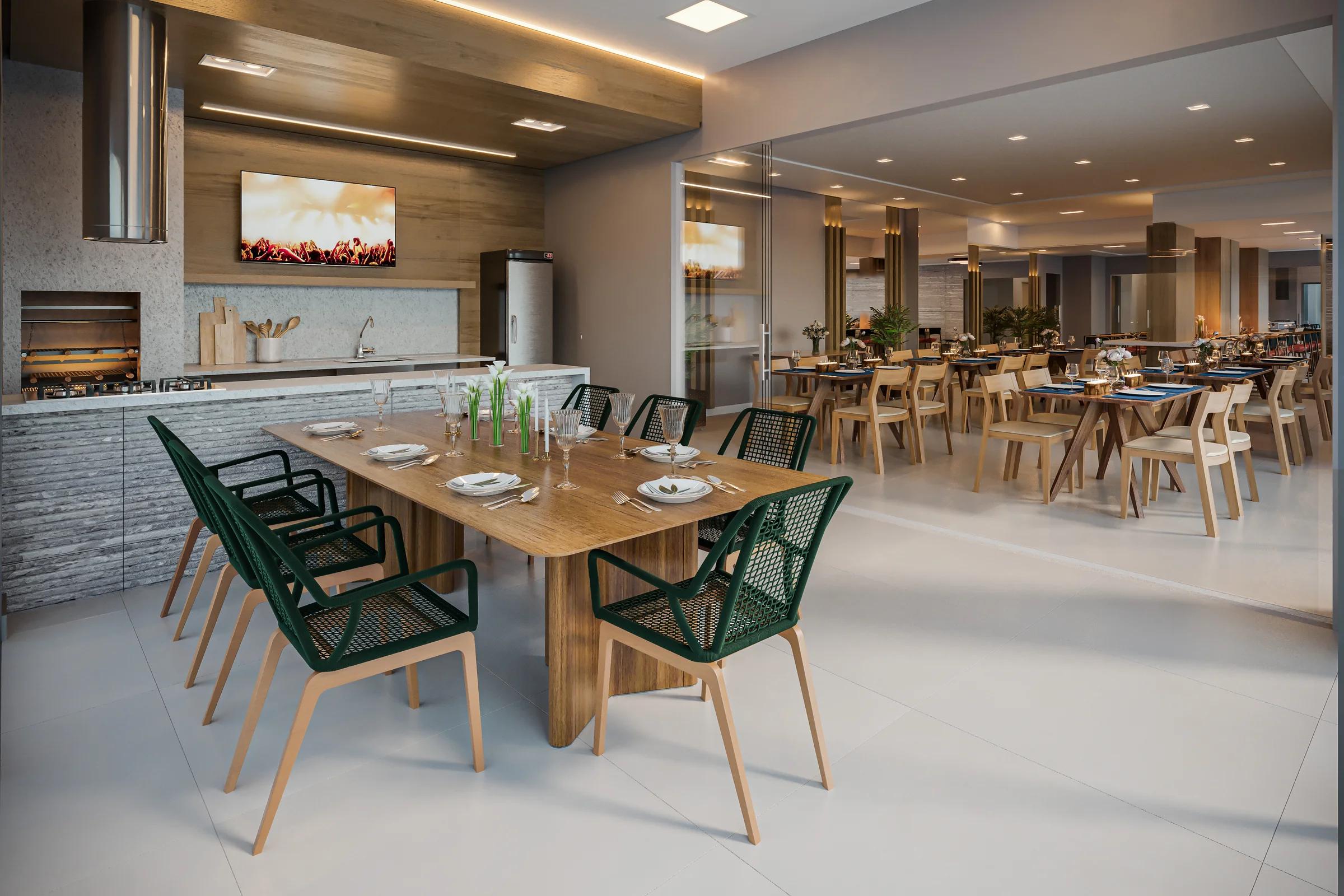 Wish Gran 29 - Espaço gourmet com churrasqueira e mesas