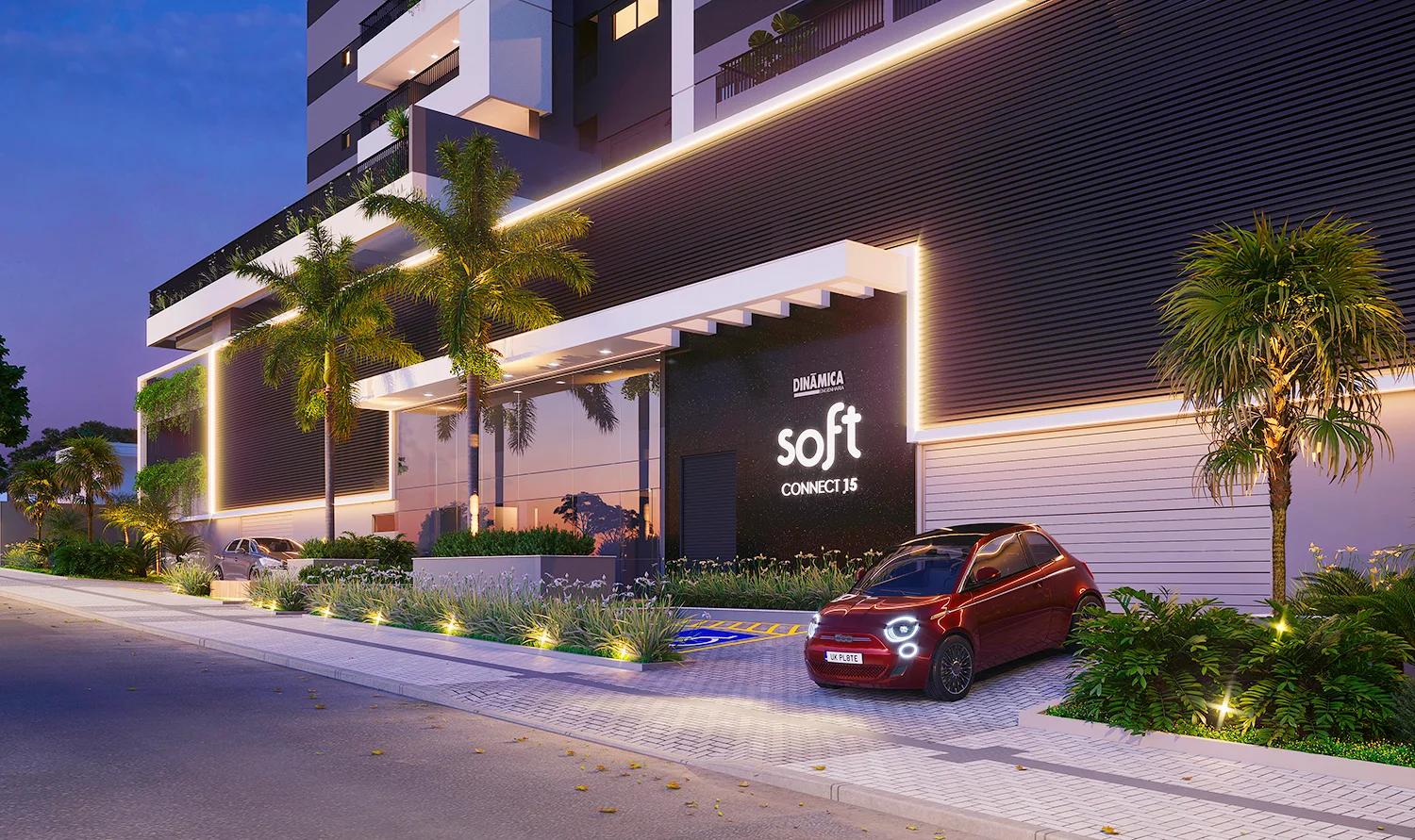 Embasamento e acesso do Soft Connect 15 à noite