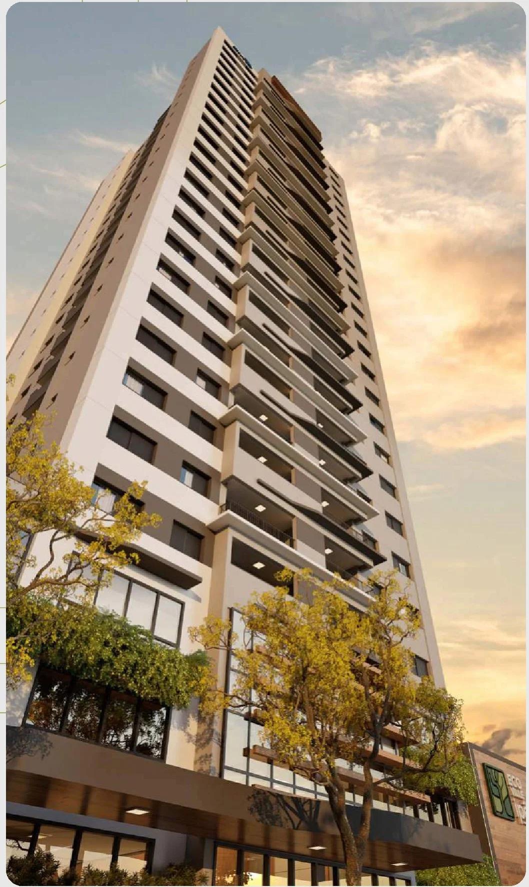 Fachada do edifício vista em perspectiva de baixo para cima