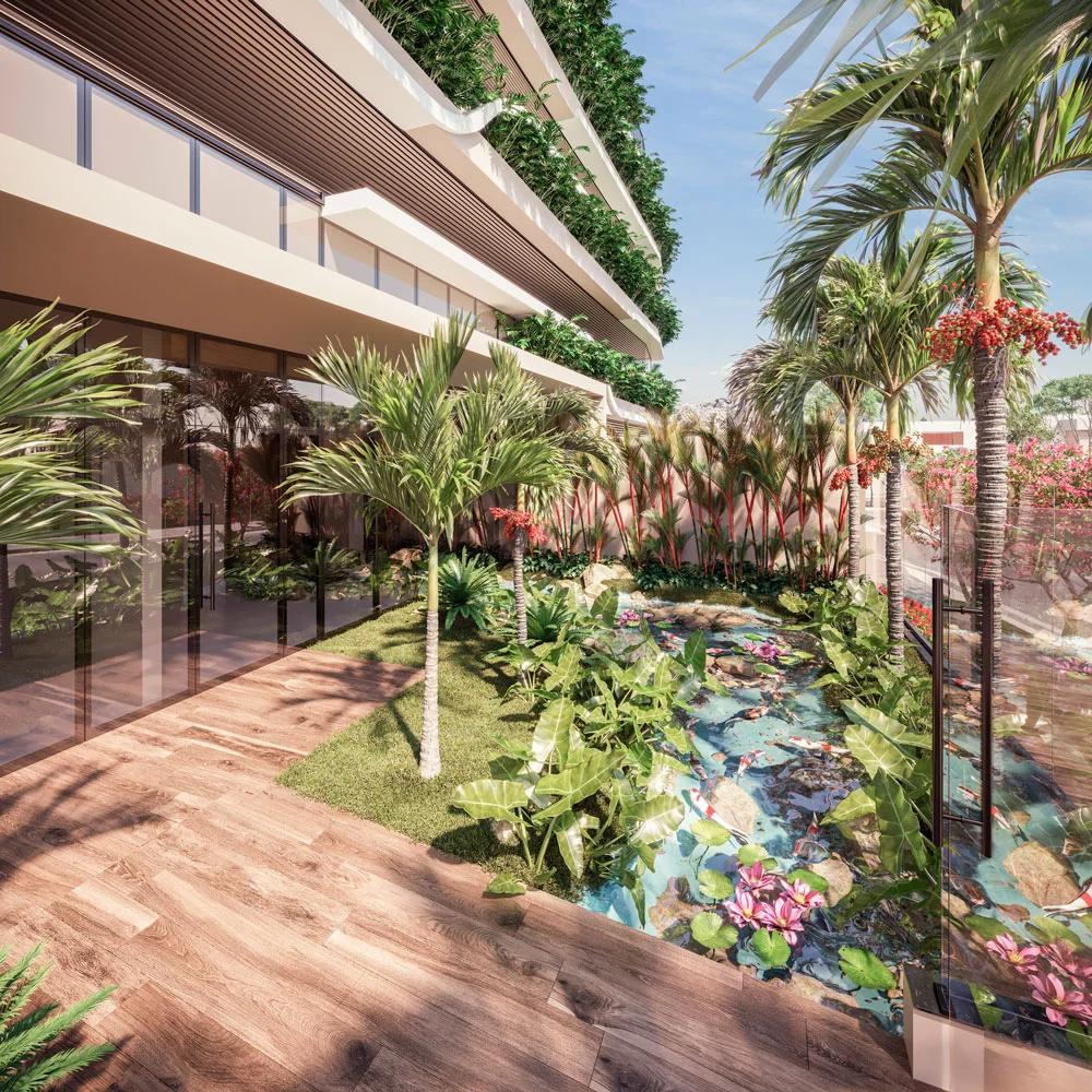 Lake House Residence - pulmão verde com lago ornamental na entrada