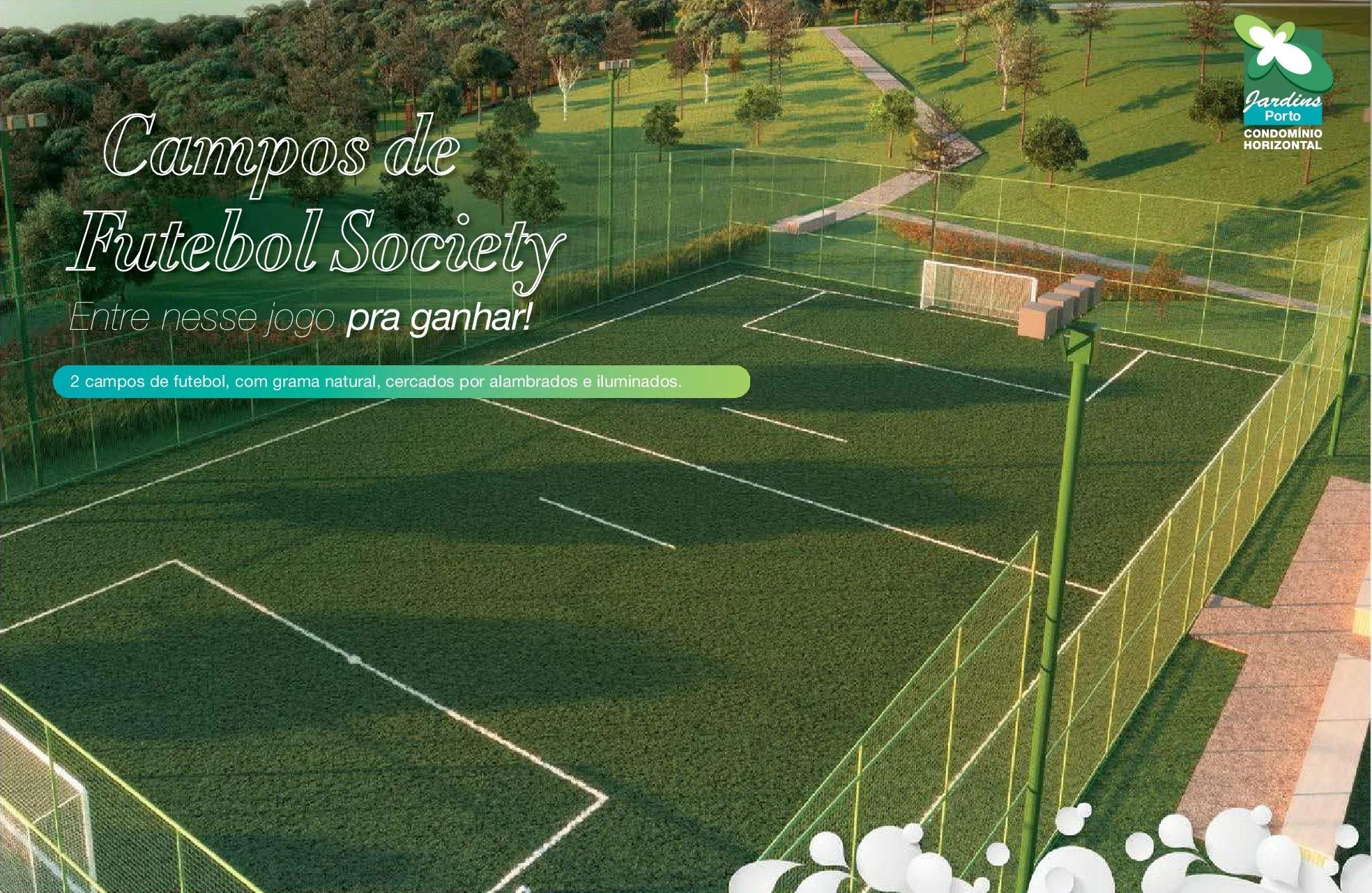 Campos de futebol society em grama natural com iluminação