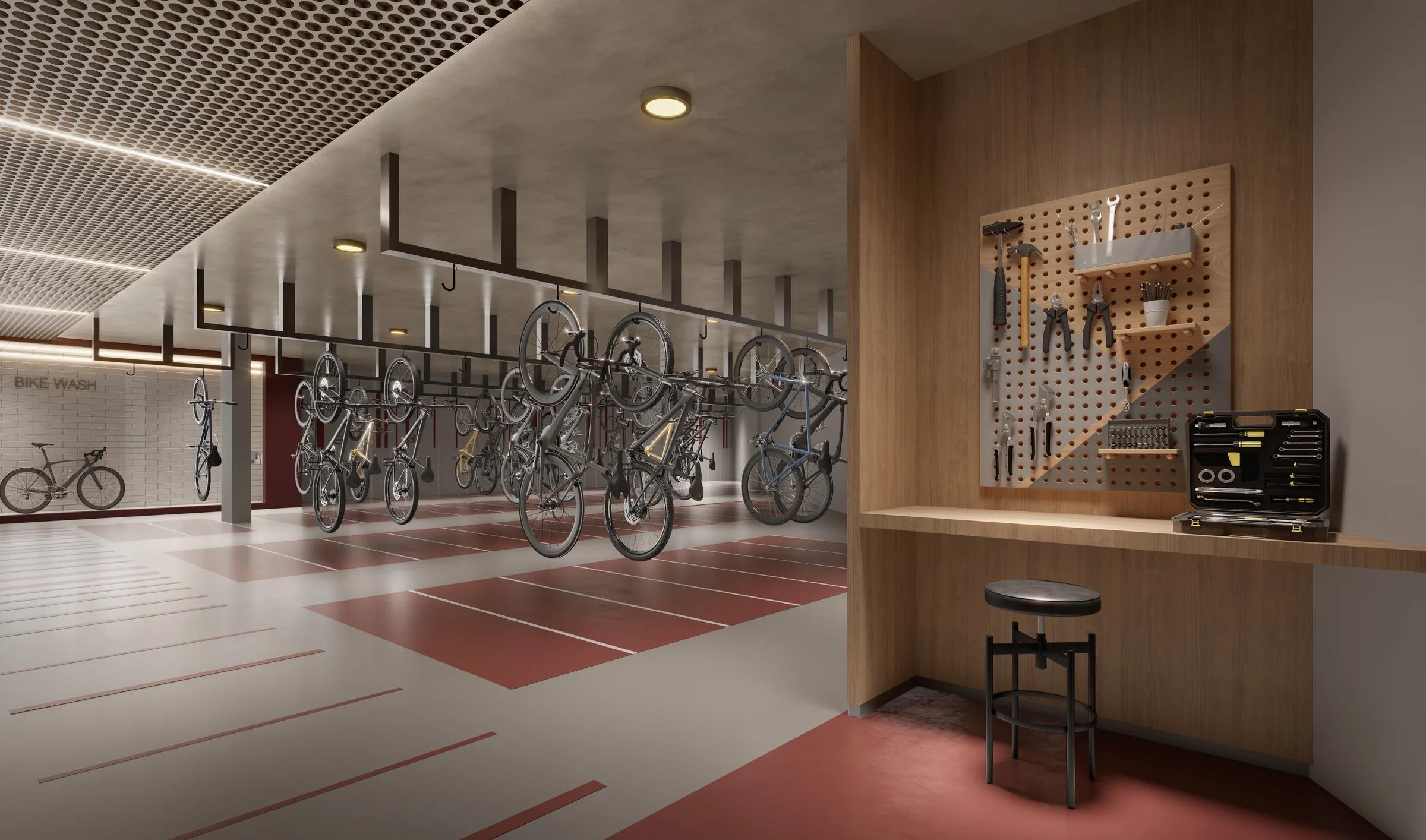 Bicicletário com suportes para bicicletas
