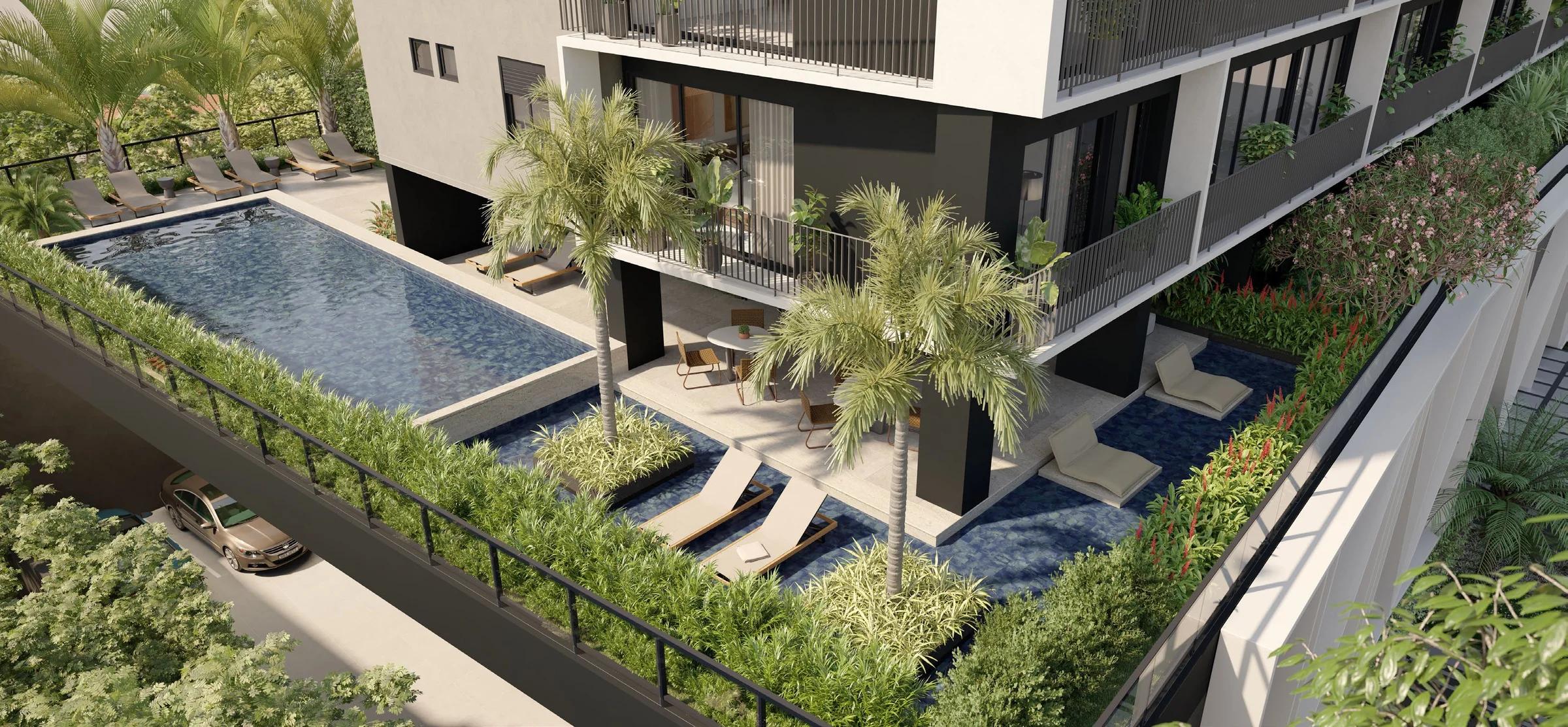 Opus Geo Home 136 - piscina com deck e paisagismo, vista aérea