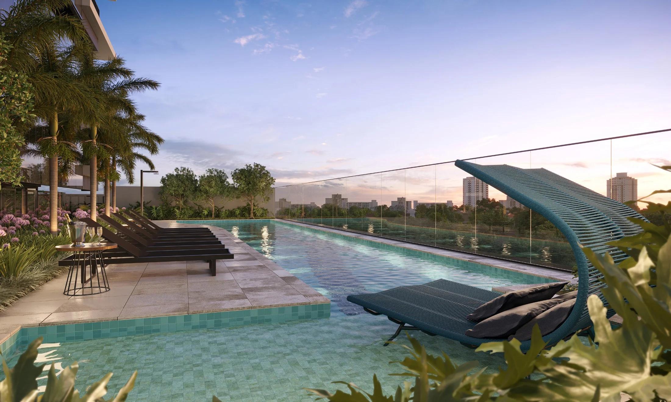 Opus Gyro Cidade Opus - piscina com espreguicadeiras e vista