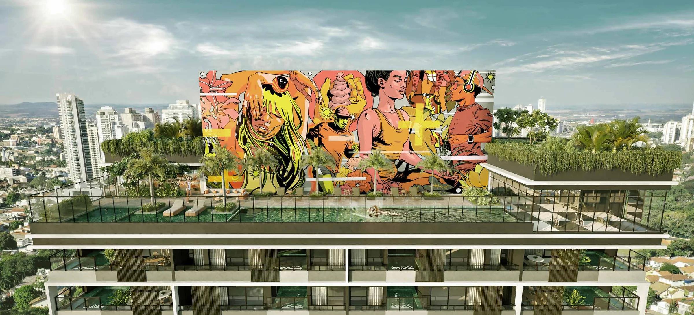 Opus Gyro Ricardo Paranhos - rooftop com mural e vegetacao