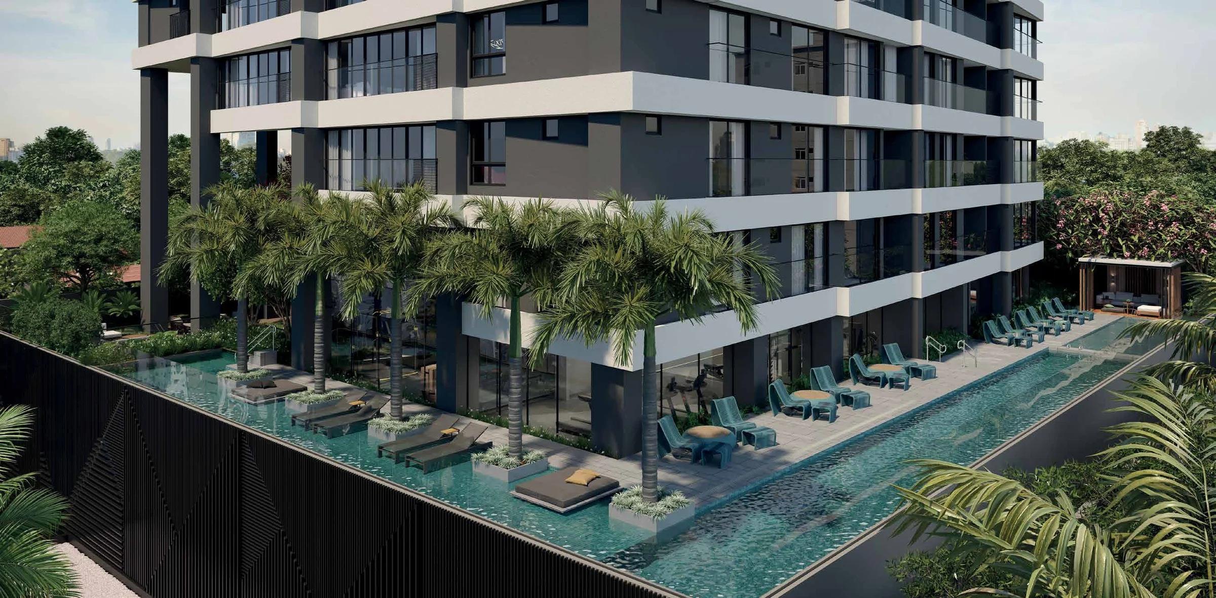 Opus Gyro Vaca Brava Design - piscina com prédio ao fundo