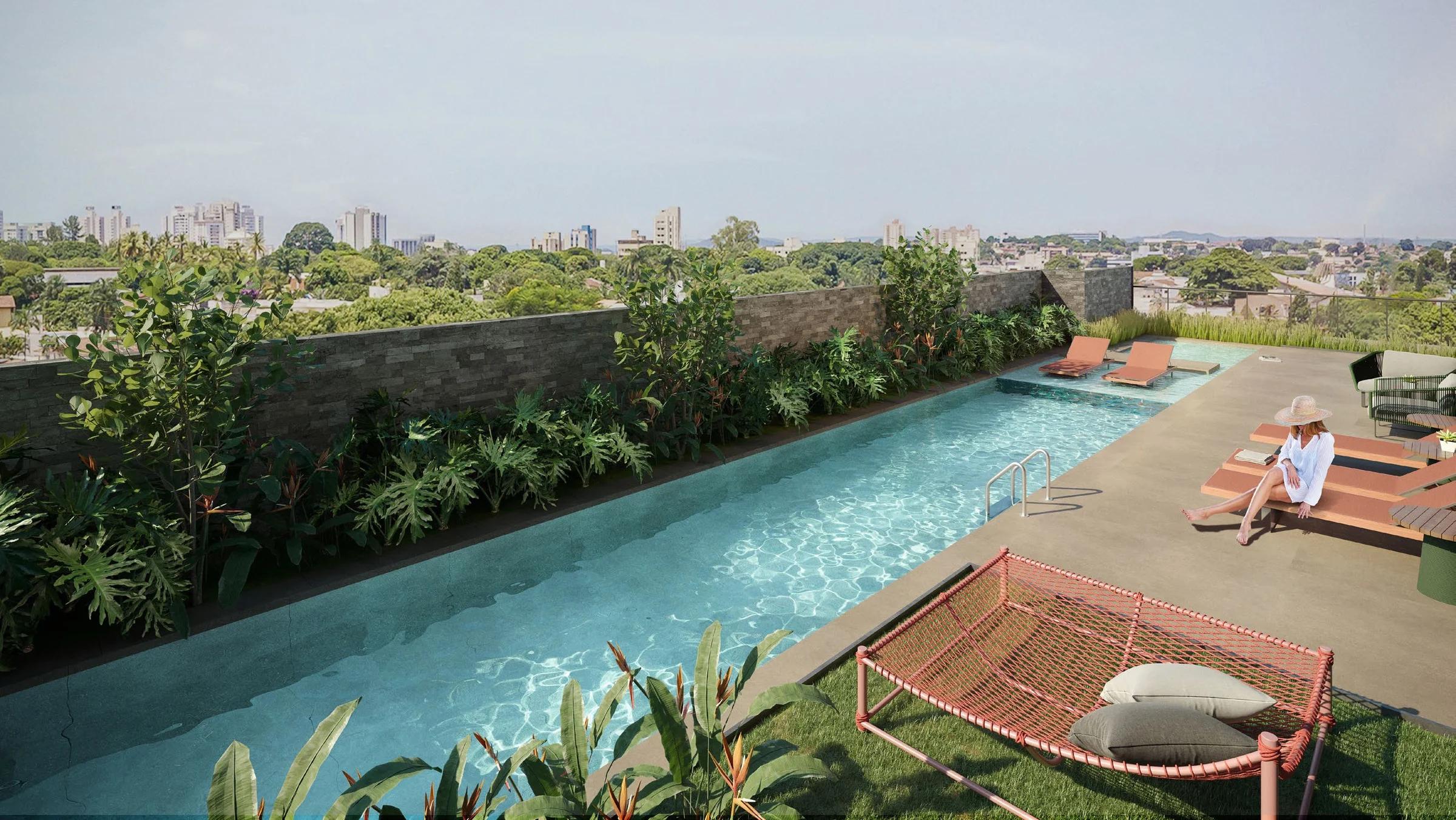 Penthouses 146 - piscina de lazer com deck e vista da cidade