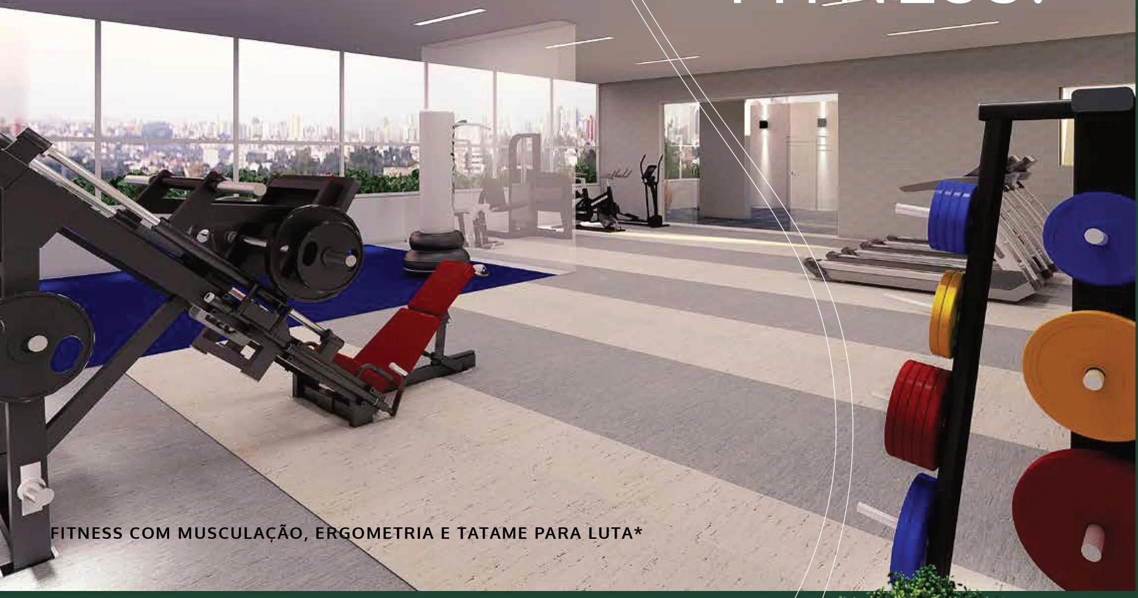 Academia equipada com aparelhos de musculação, esteiras e anilhas