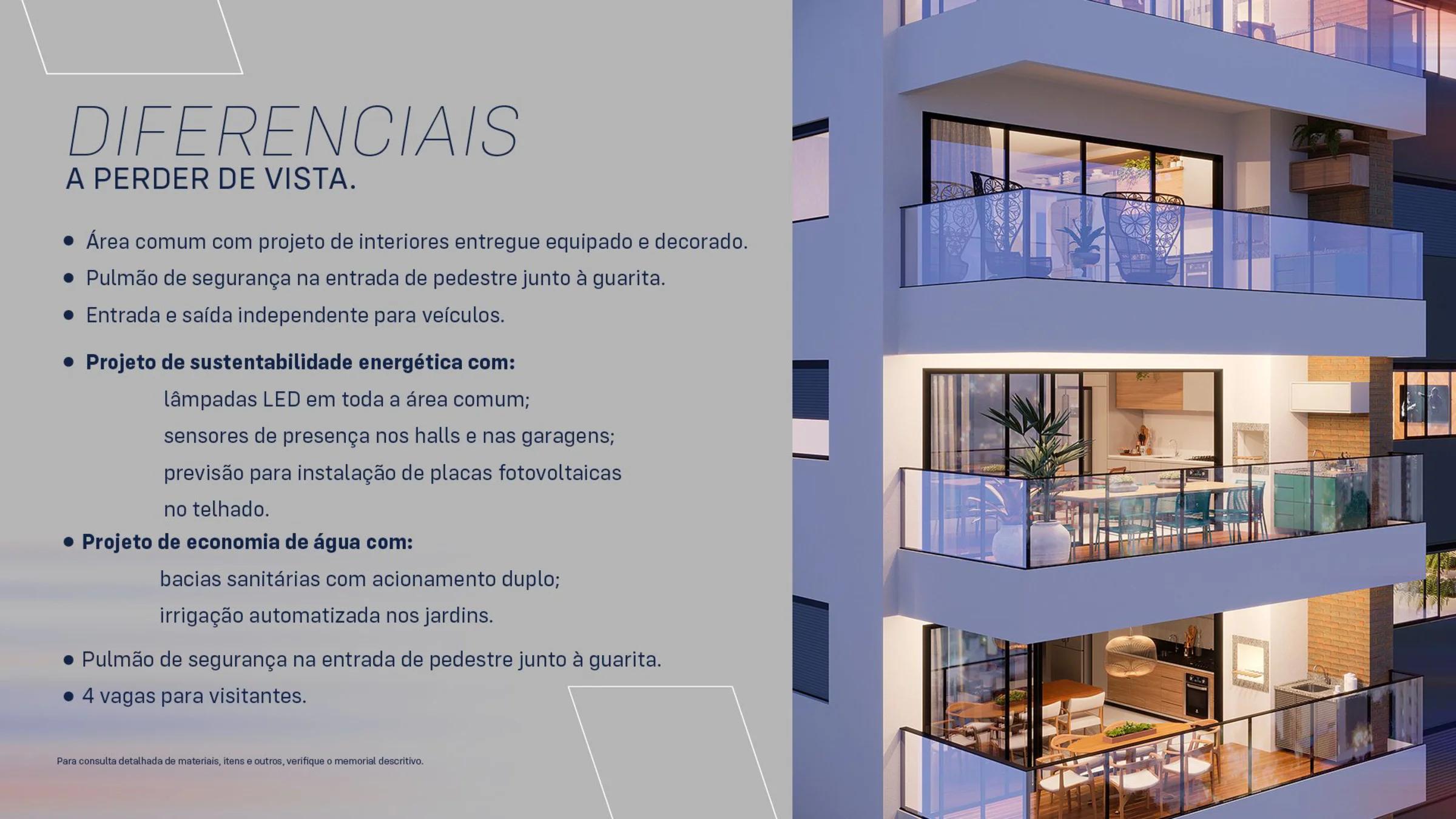 Fachada com varandas e iluminação