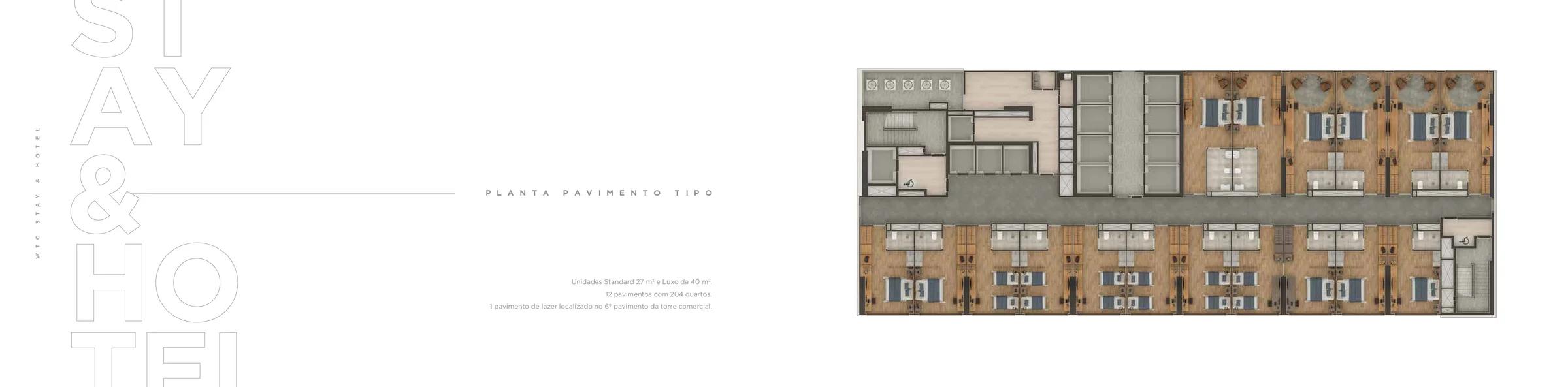 Planta — Hotel - Suíte Standard 27m² a 29m² — Pavimento inferior