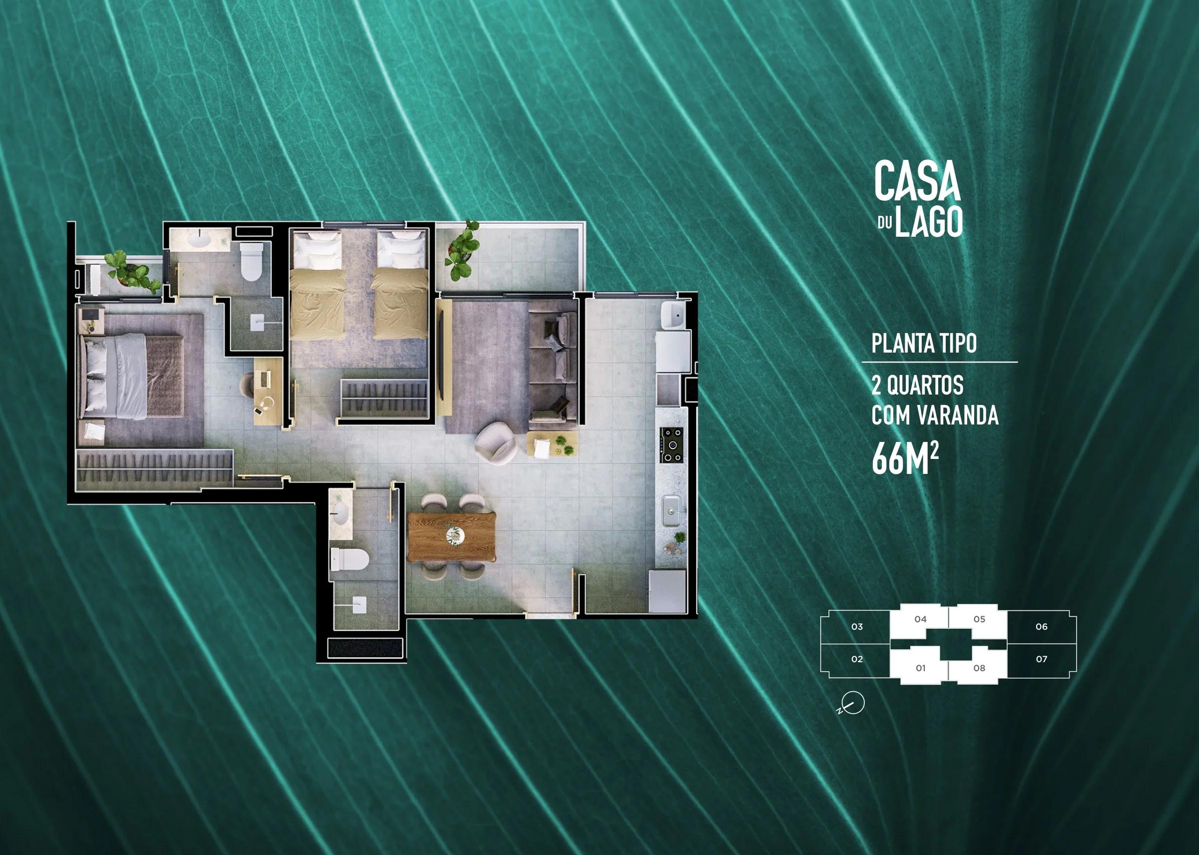 Planta — Apartamento 2 Quartos 1 Suíte 66m² — Planta tipo