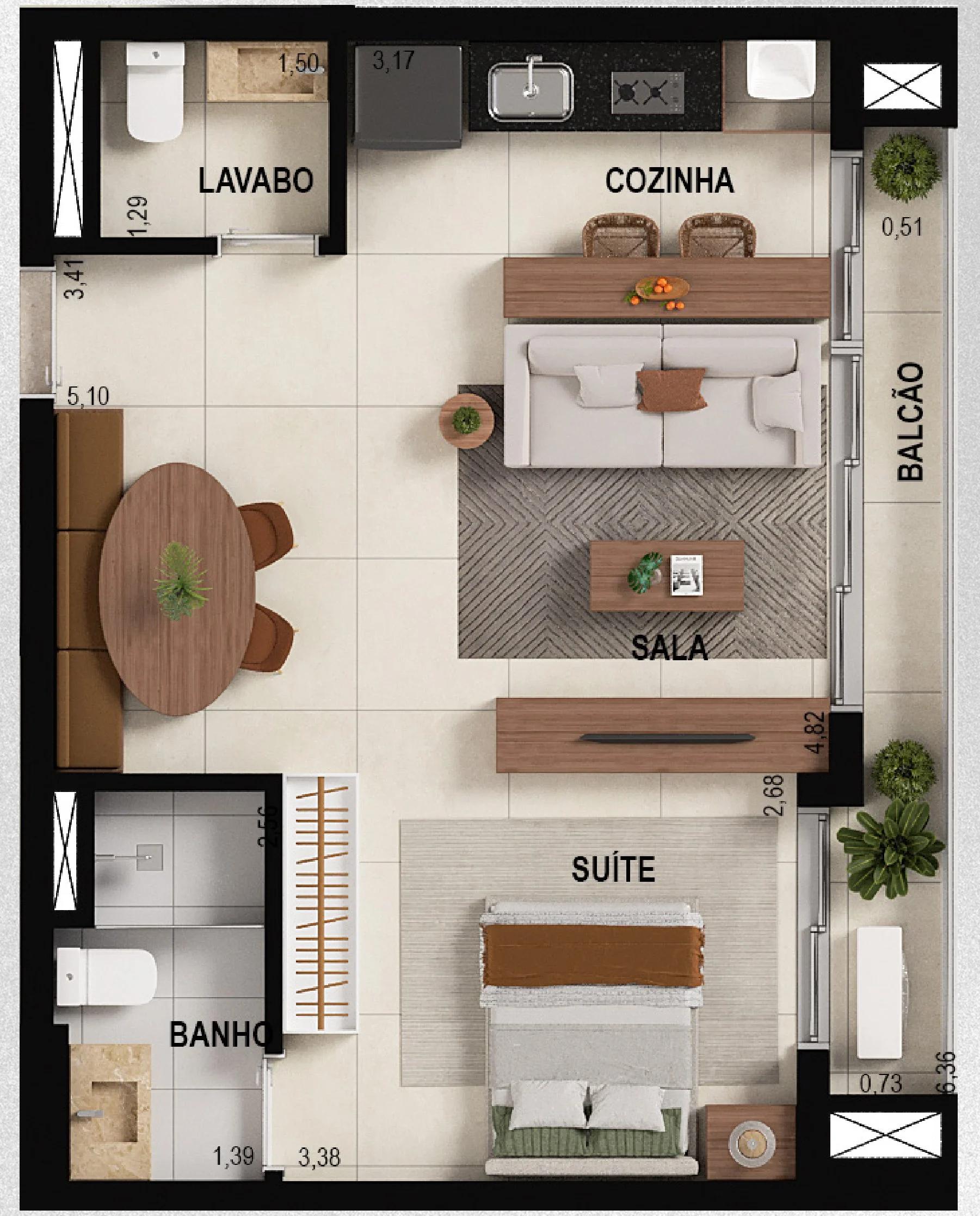 Planta — 1 quarto (1 suíte) — Final 02