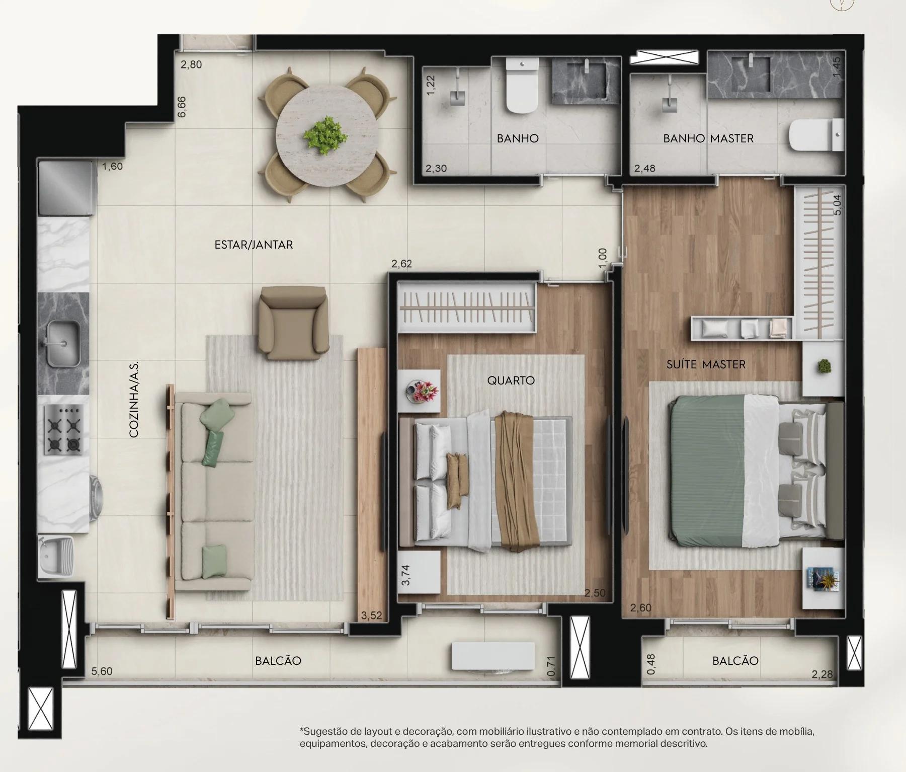 Planta — 2 quartos (1 suíte) — 71 m² · Final 1