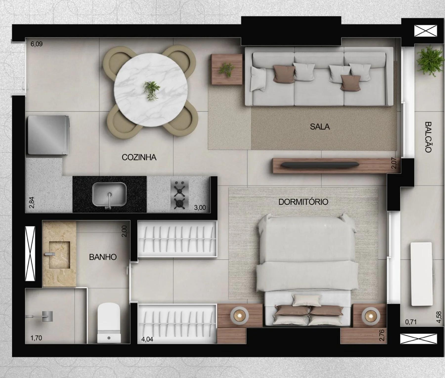 Planta — 1 quarto — Pavimento inferior