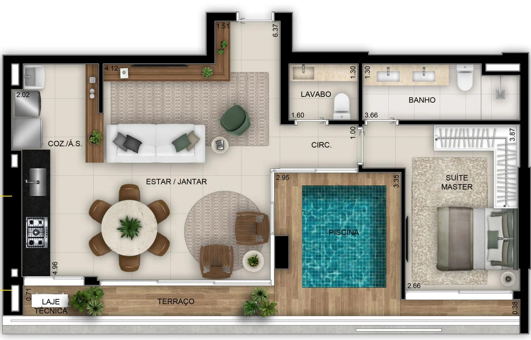 Planta — 1 suíte (poolhouse) — Final 2 · 78 m²