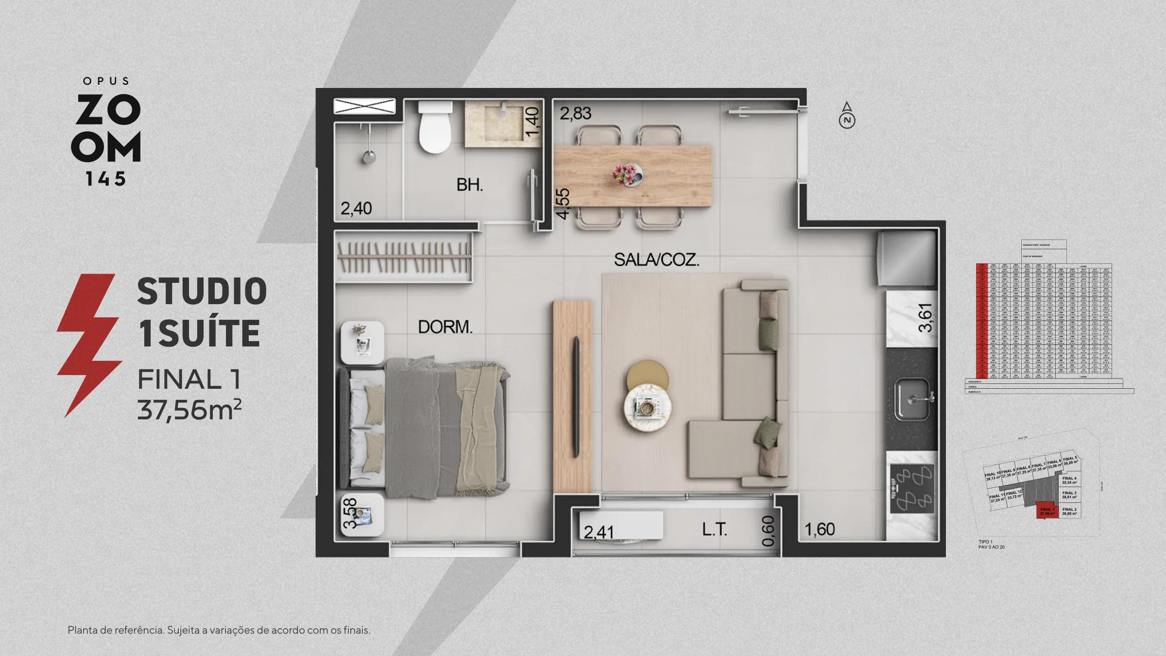 Planta — Studio — Final 1 · 37,56 m²