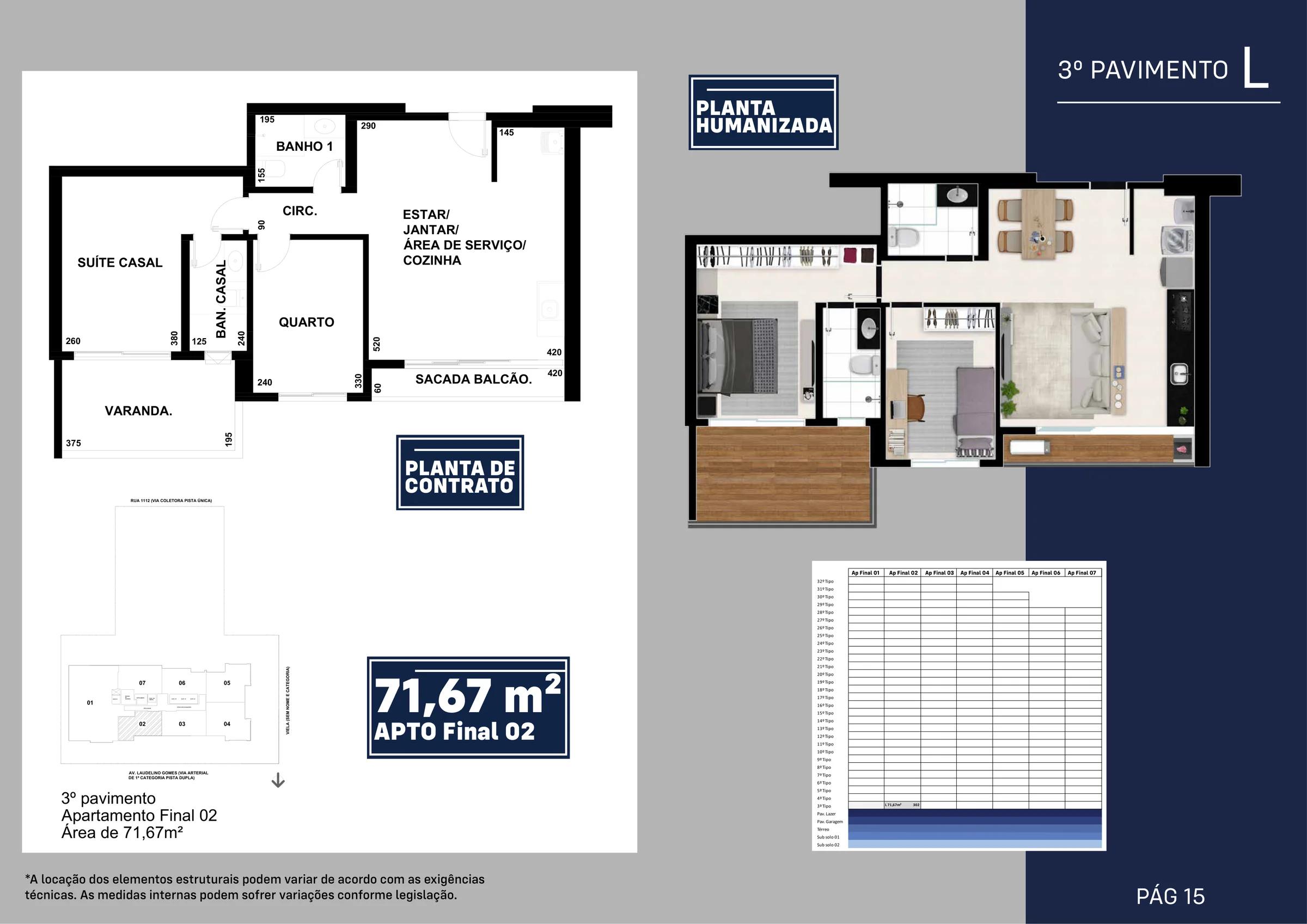 Planta — 72 m² — 2 quartos, 1 suíte — Pavimento inferior