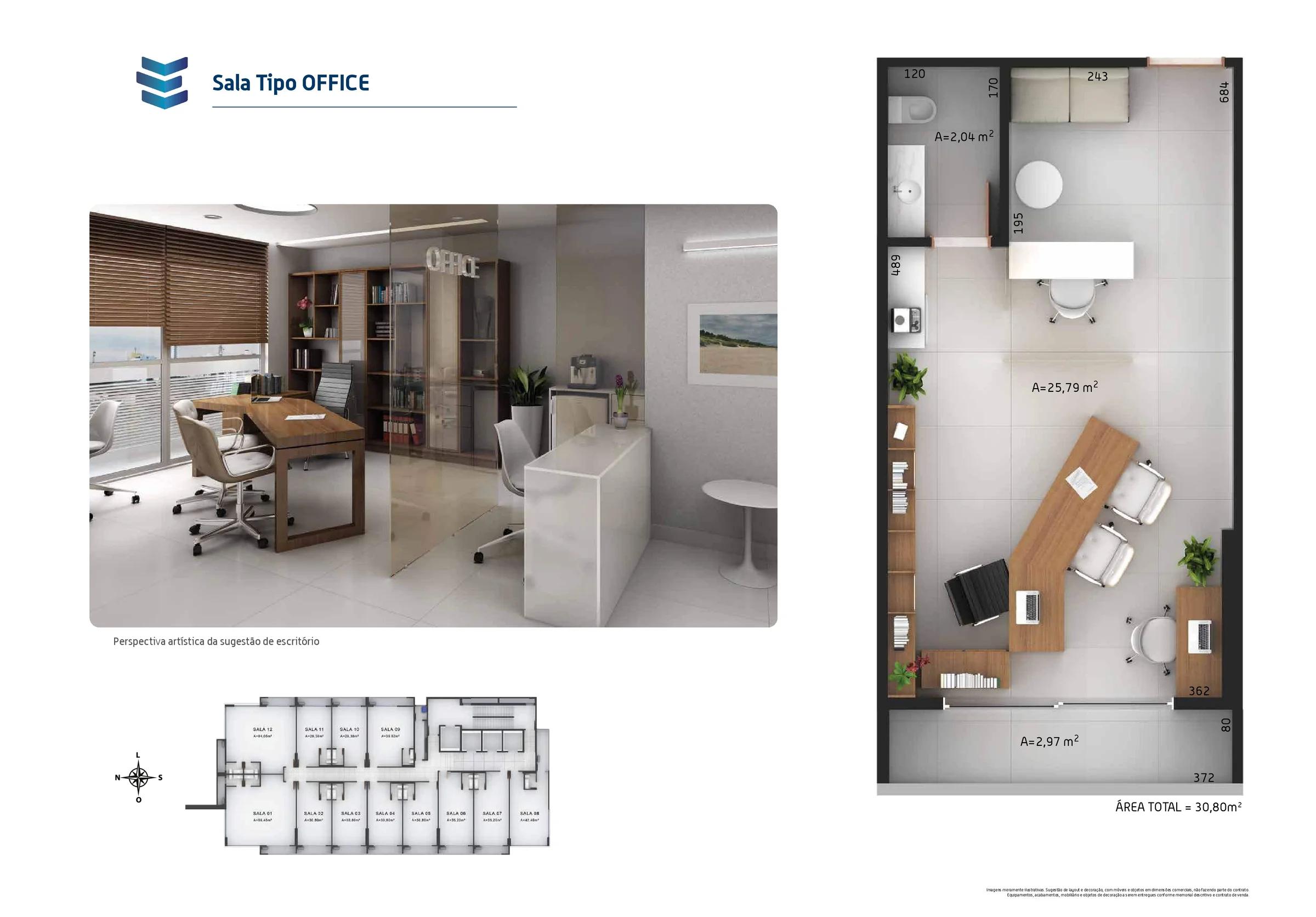 Planta — Sala Comercial Tipo Office 31m² — Pavimento inferior