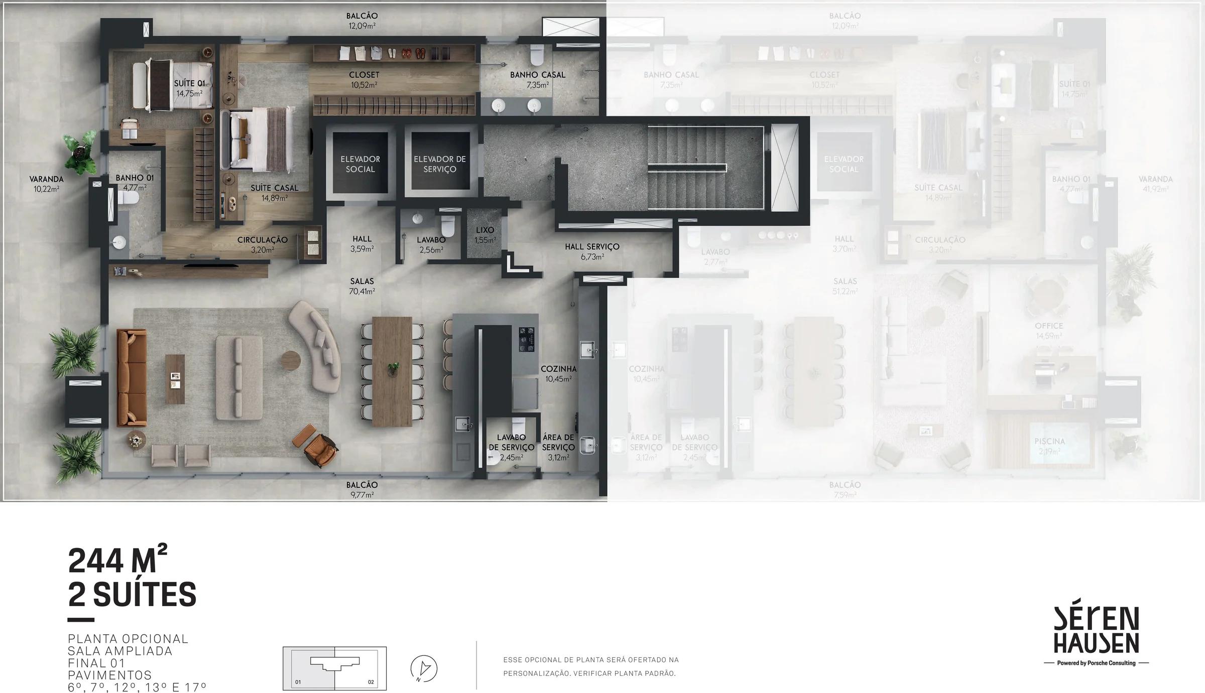 Planta — Apartamento 2 Suítes (244m² a 247m²) — Final 01