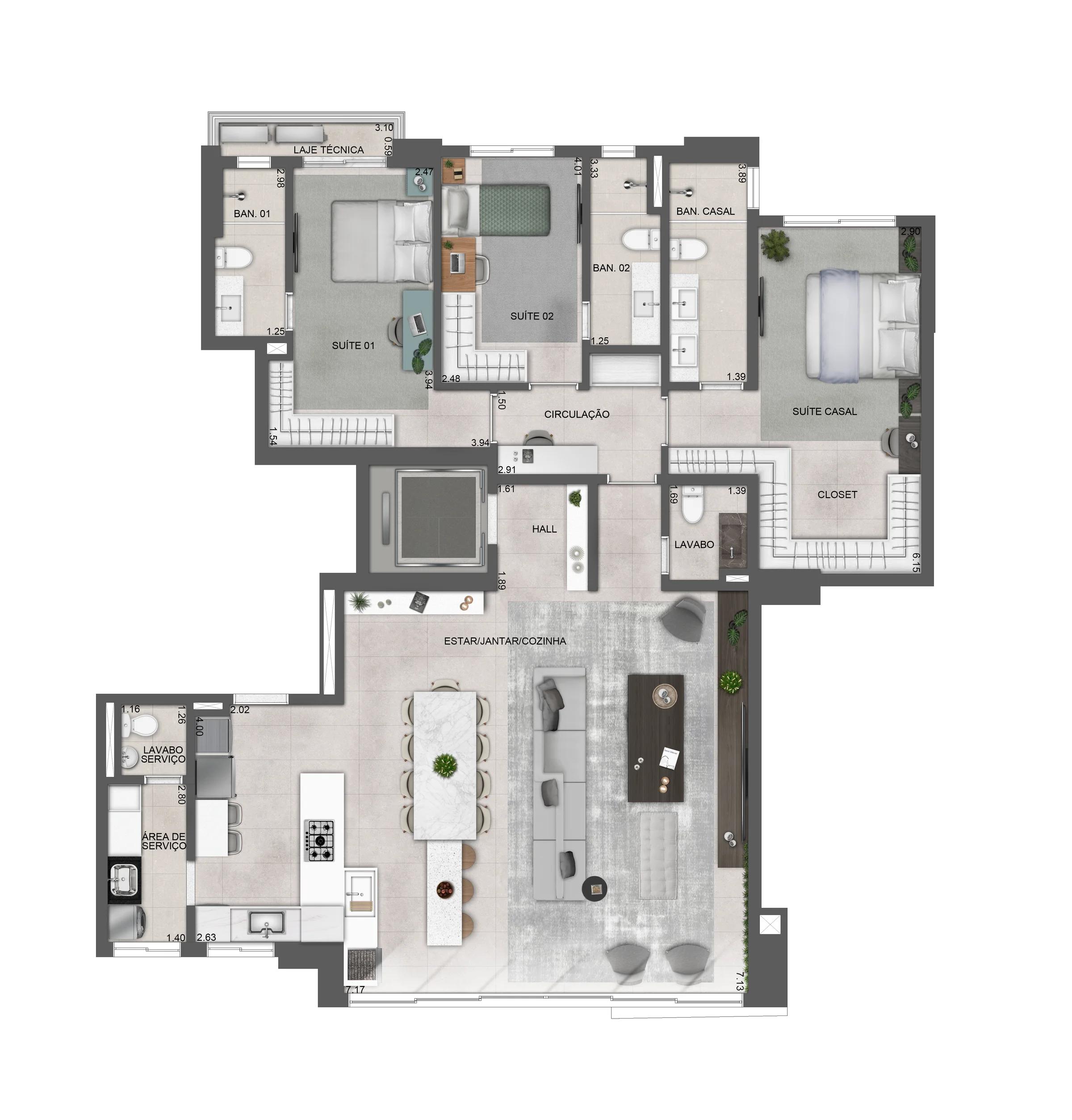 Planta — Apartamento 162m² - 3 Suítes — 10 PLANTA3 COZINHA ABERTA 162M (1)