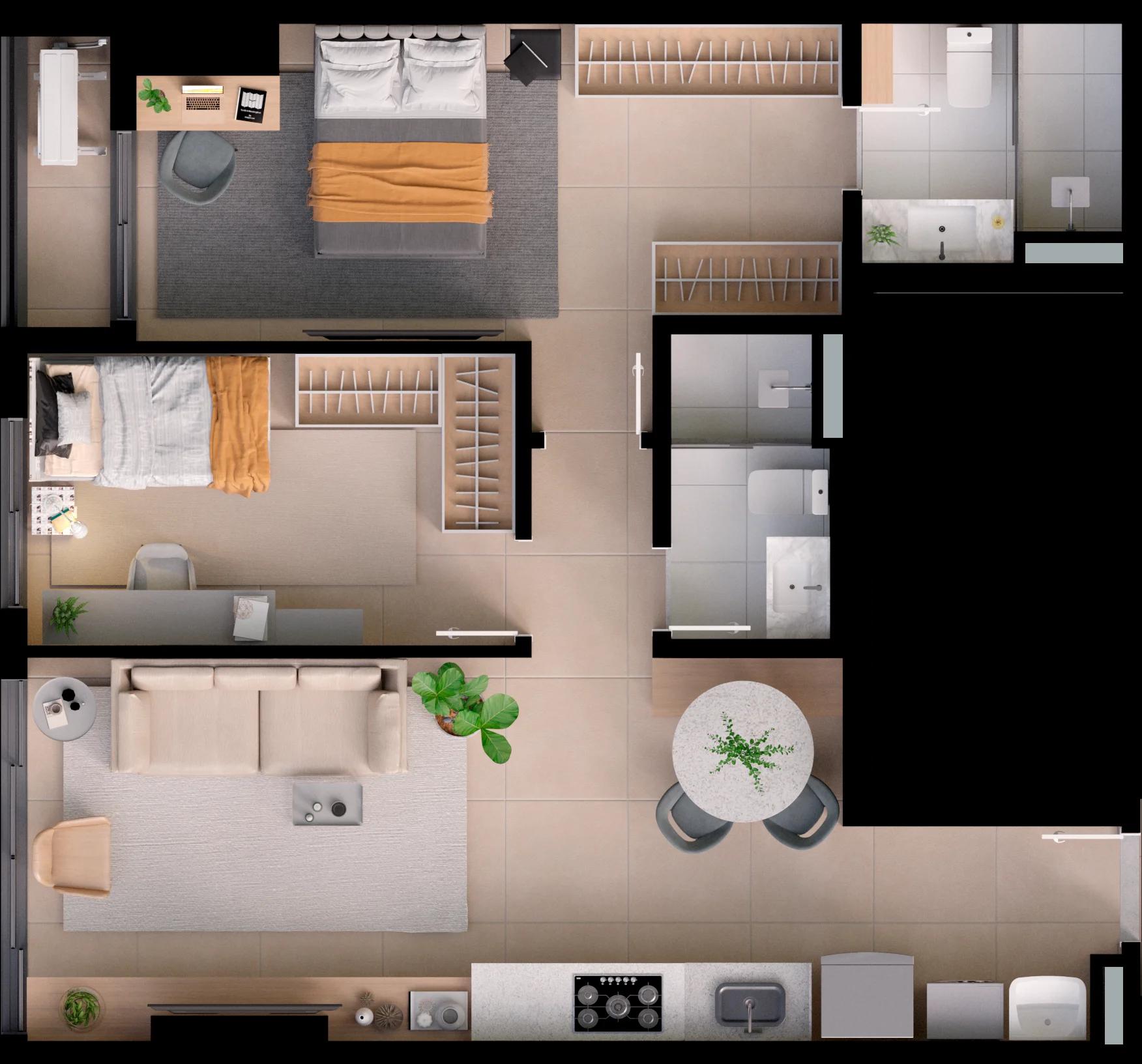 Planta — 2 Quartos - 65m² — Padrão final 05