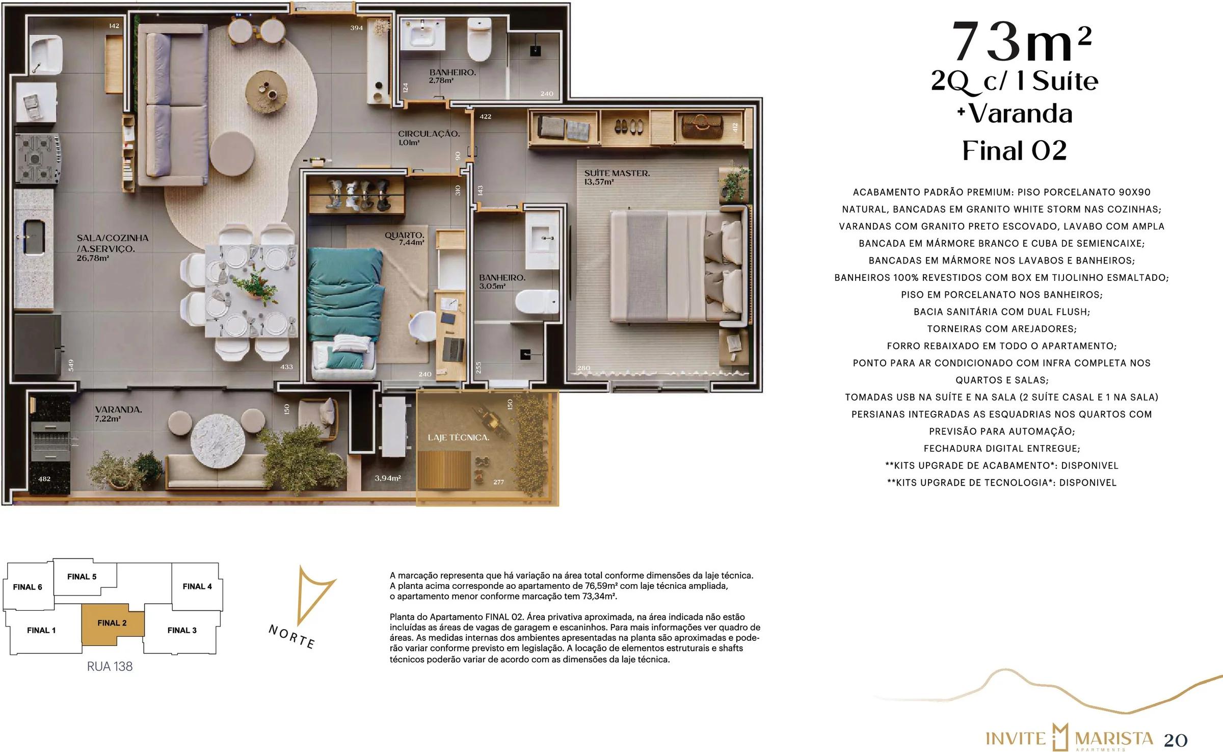 Planta — 2 quartos e 1 suíte com varanda gourmet — Pavimento inferior