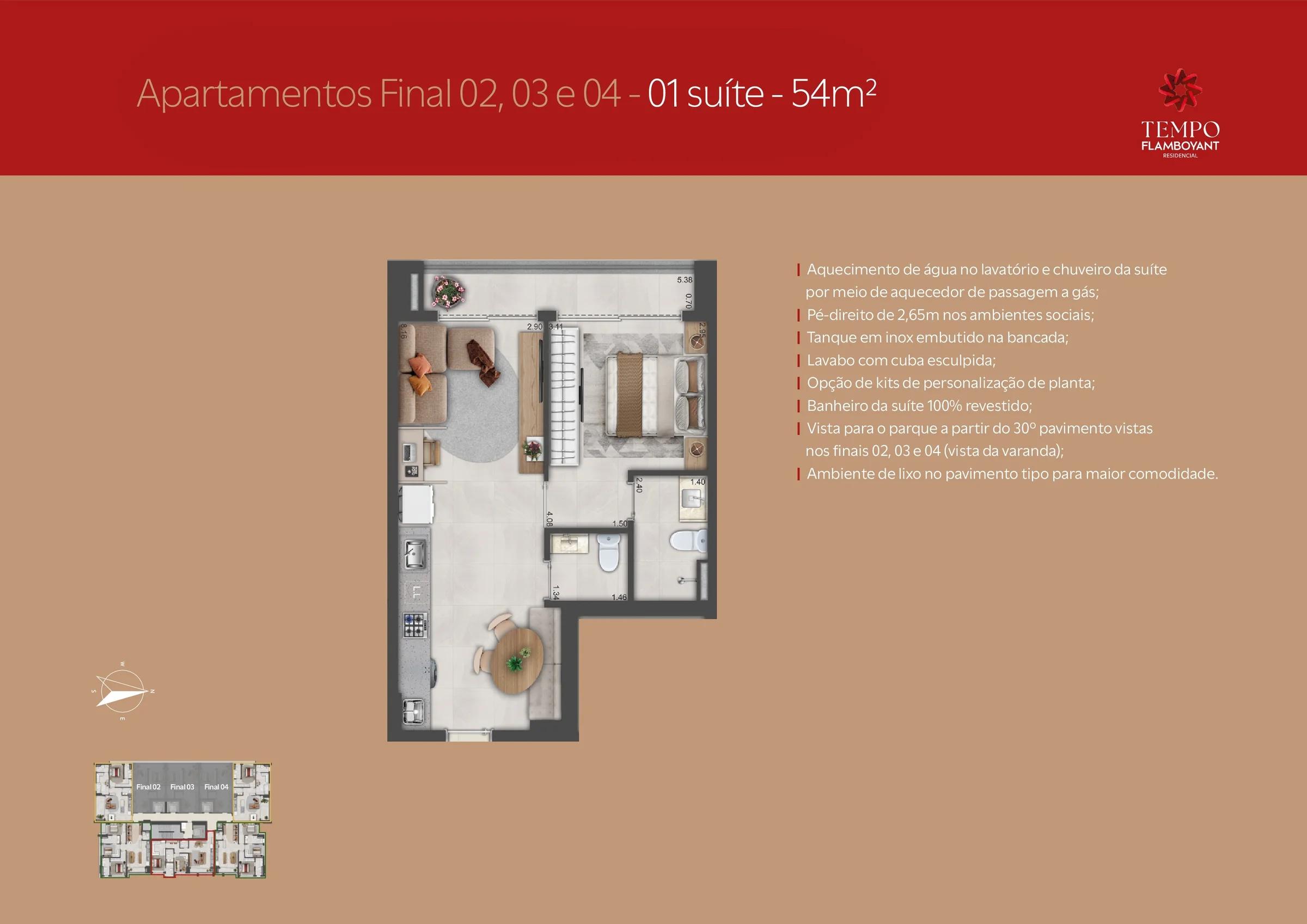 Planta — Apartamento 1 Suíte - 54m² — Final 02