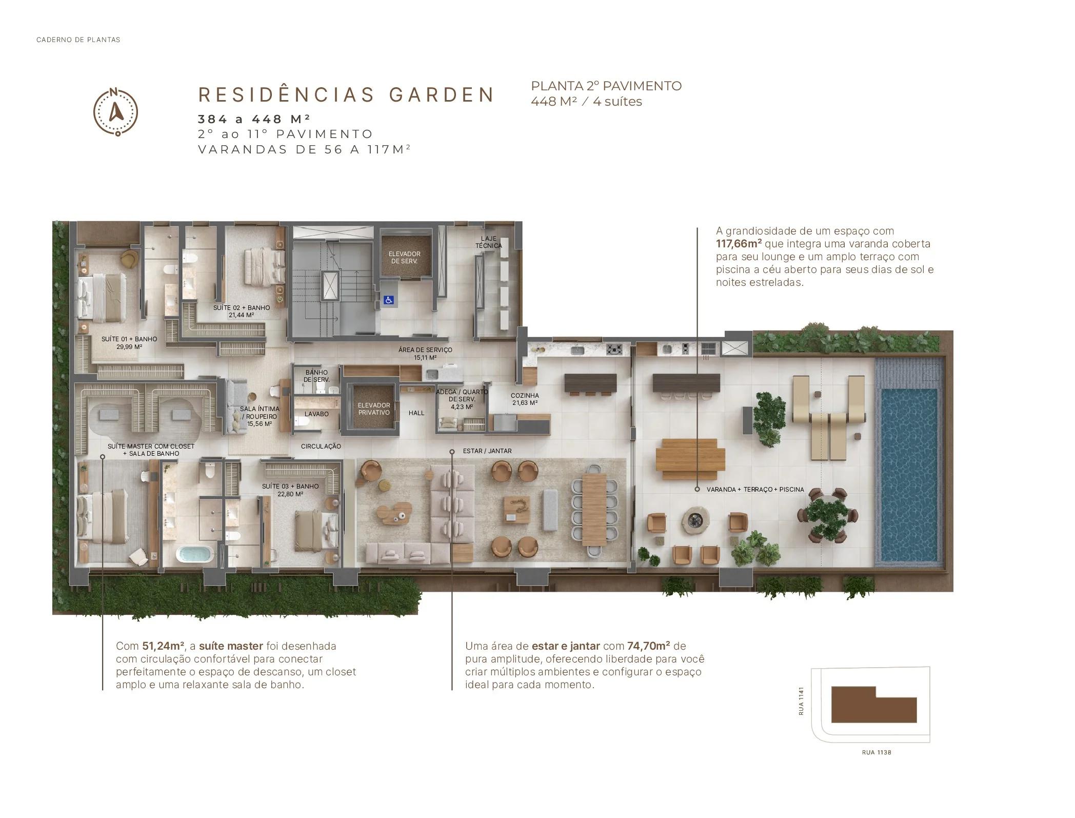 Planta — Residência Padrão 369m² - 4 Suítes — Pavimento inferior