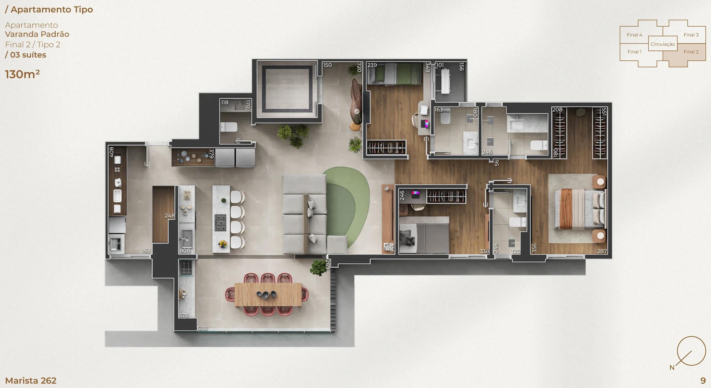 Planta — Apartamento Varanda Padrão — Pavimento inferior