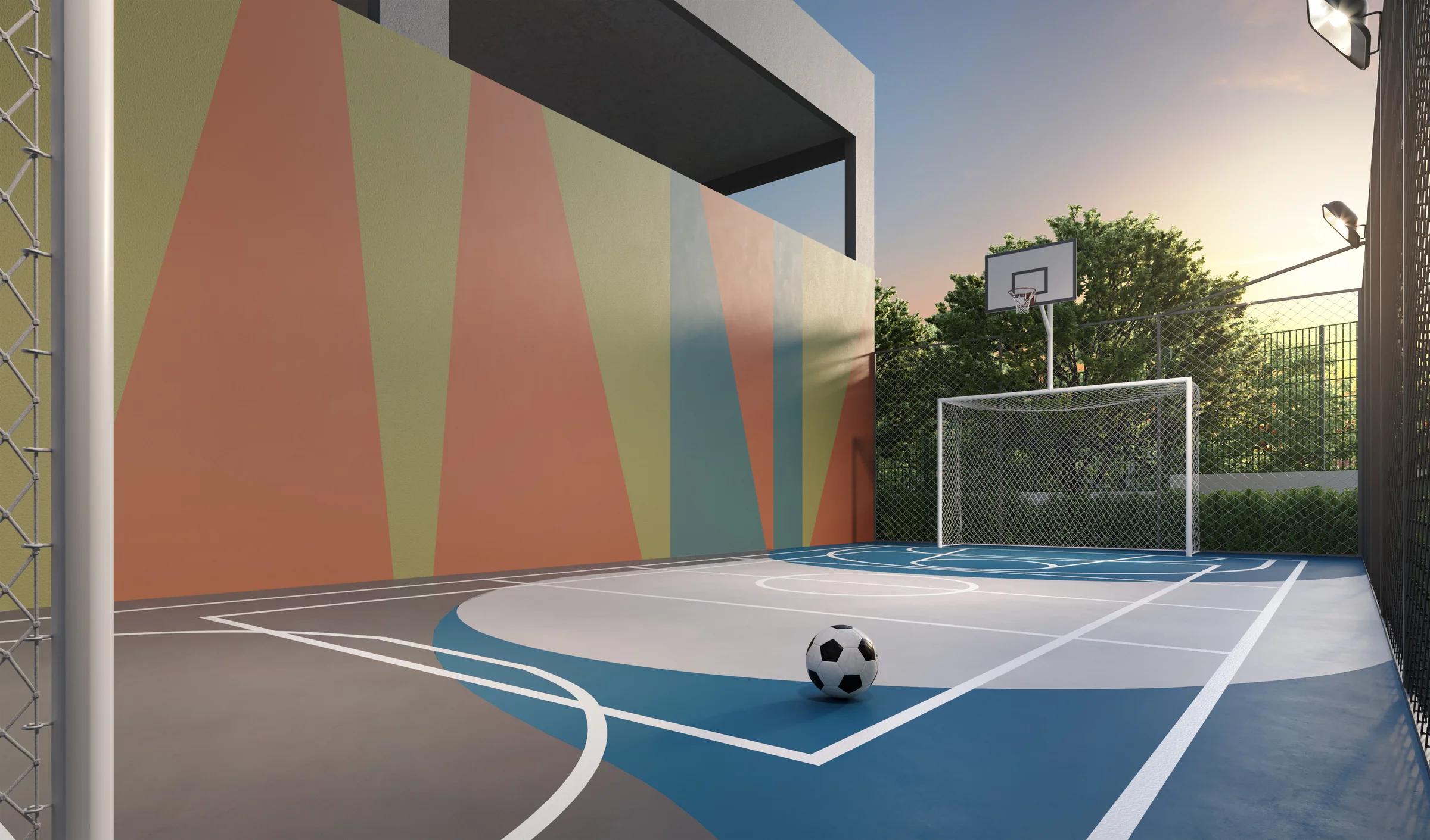 Perspectiva da quadra de bate-bola.