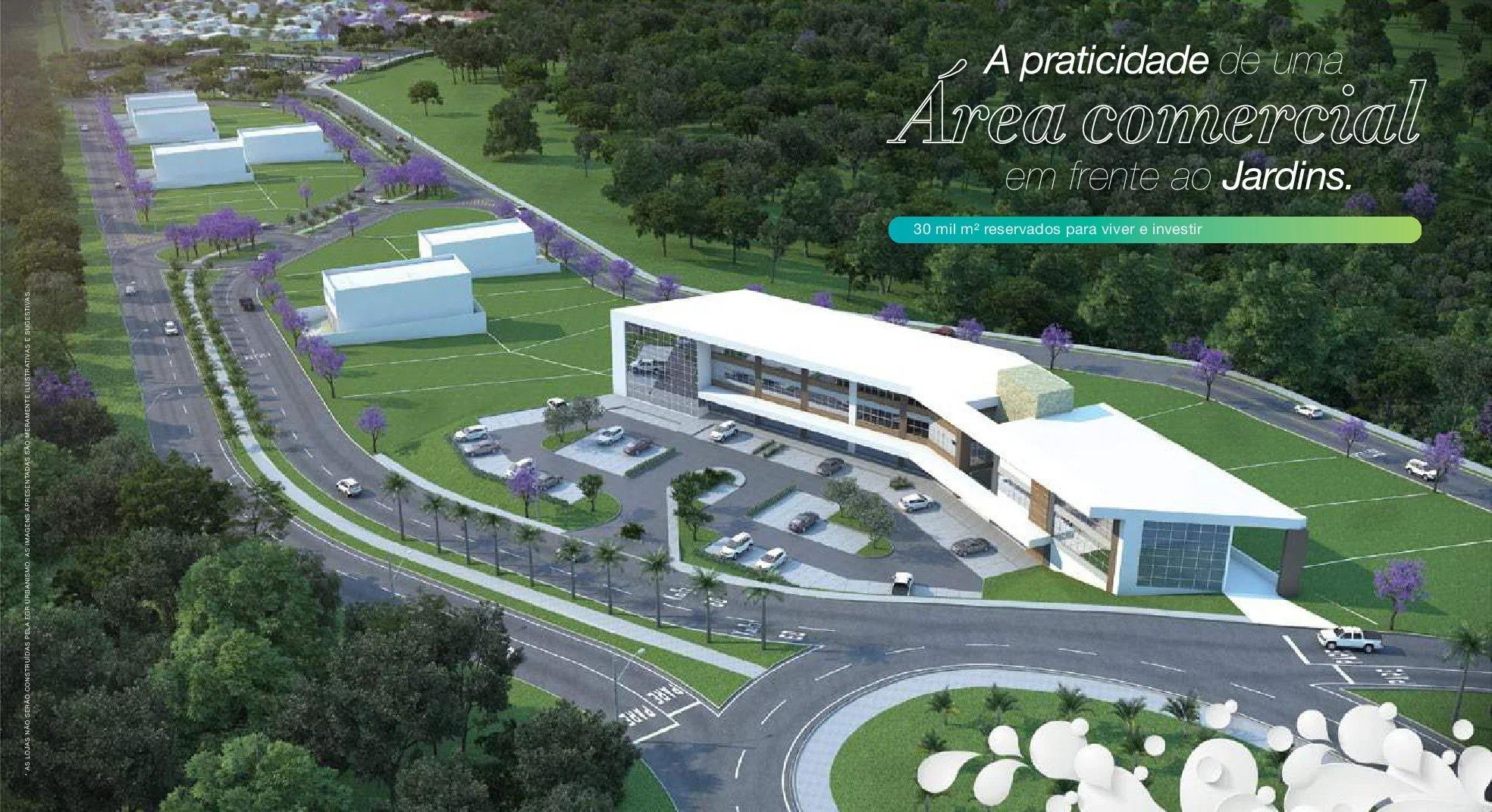 Vista aérea da área comercial em frente ao condomínio