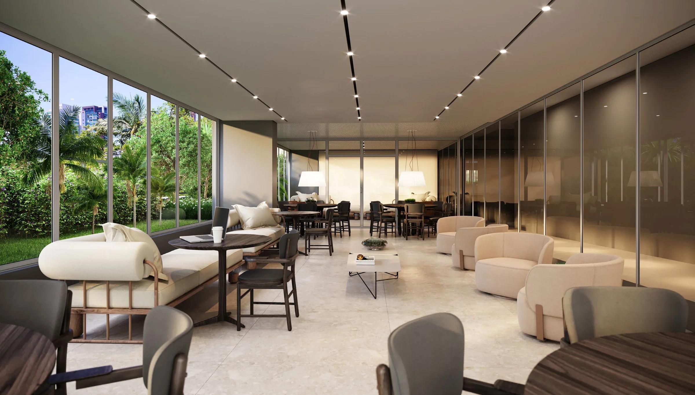 Opus Geo Home 136 - salão multiuso com vista para as árvores